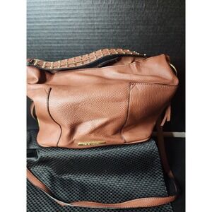 Steve Madden PVC Purse Light Brown 11" X 17" Boho Style Faux Side Zippers